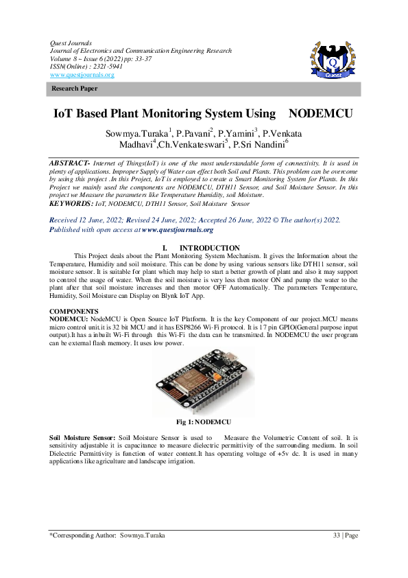 (PDF) IoT Based Plant Monitoring System Using NODEMCU QUEST JOURNALS Academia.edu