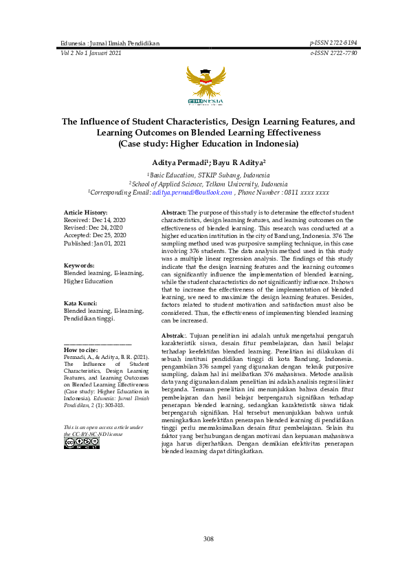 (PDF) The Influence of Student Characteristics, Design Learning