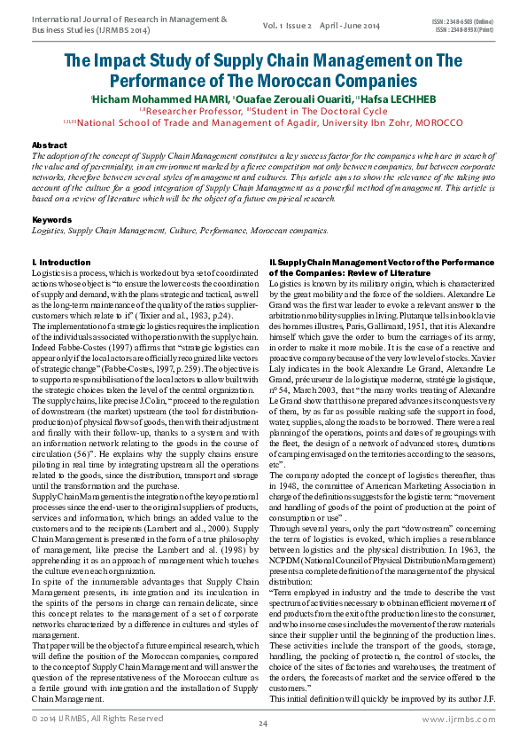 (PDF) The Impact Study of Supply Chain Management on The Performance of ...