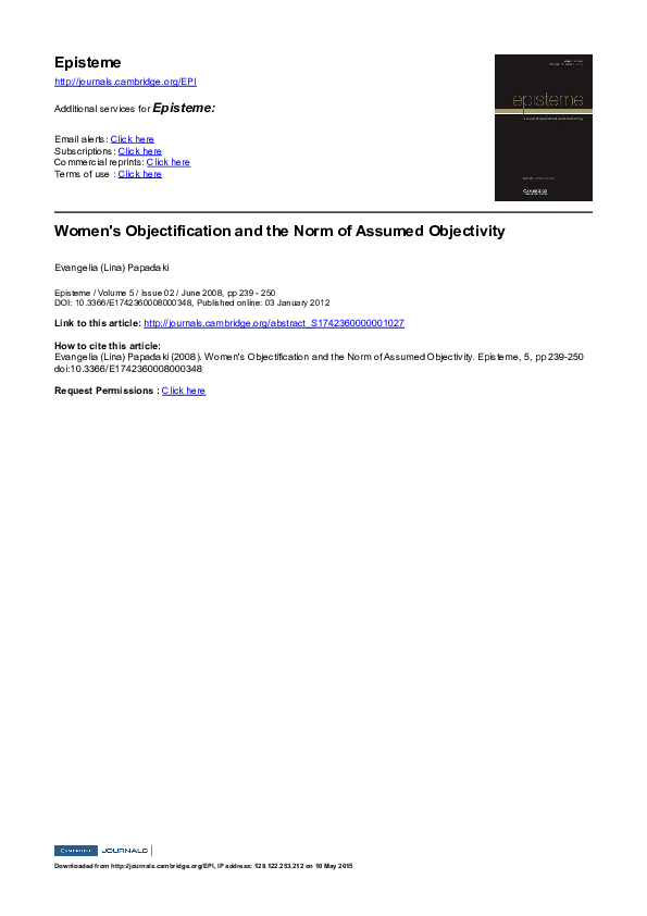(PDF) Women's Objectification and the Norm of Assumed Objectivity