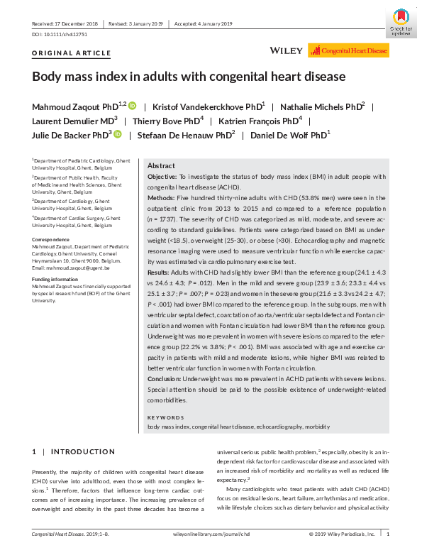 (PDF) Body mass index in adults with congenital heart disease