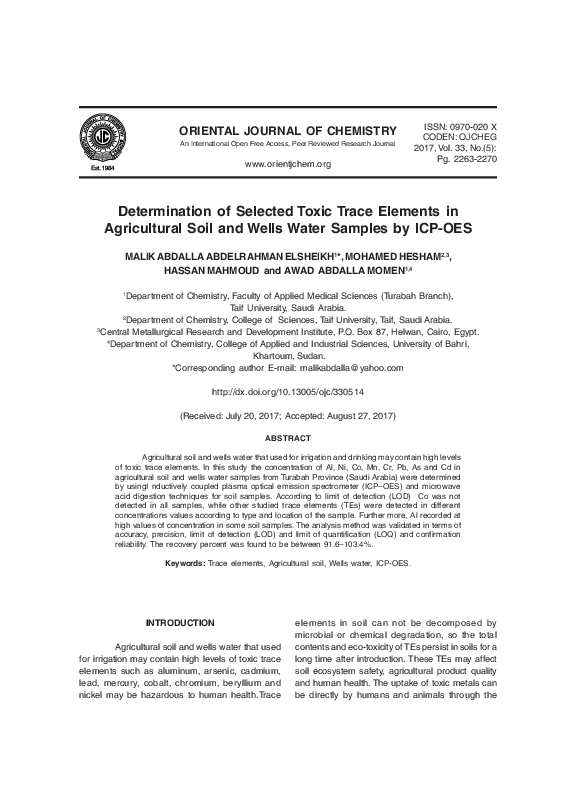 (PDF) Determination of Selected Toxic Trace Elements in Agricultural ...