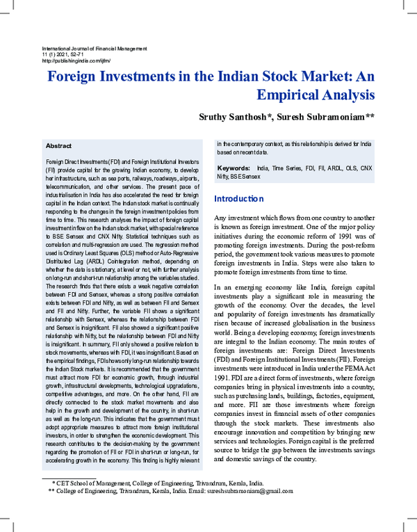 (PDF) Foreign Investments in the Indian Stock Market An Empirical Analysis