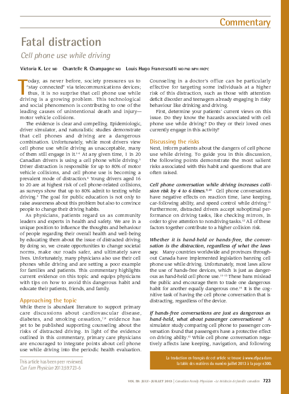 (PDF) Fatal distraction: cell phone use while driving