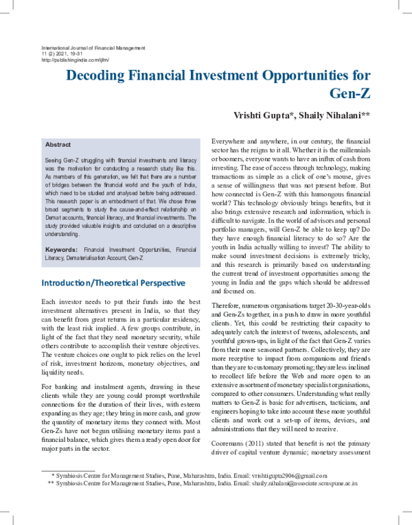 (PDF) Decoding Financial Investment Opportunities for Gen-Z