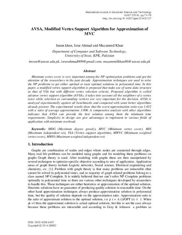(PDF) AVSA, Modified Vertex Support Algorithm for Approximation of MVC