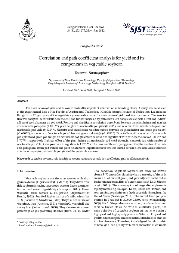 (PDF) Correlation and path coefficient analysis for yield and its ...