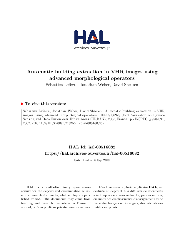 (PDF) Automatic Building Extraction in VHR Images Using Advanced ...