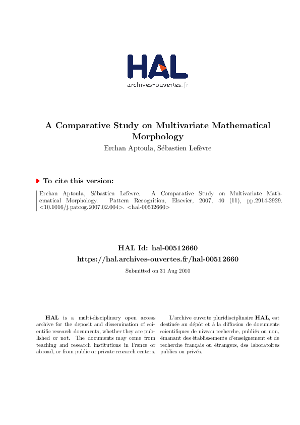 (PDF) A comparative study on multivariate mathematical morphology ...
