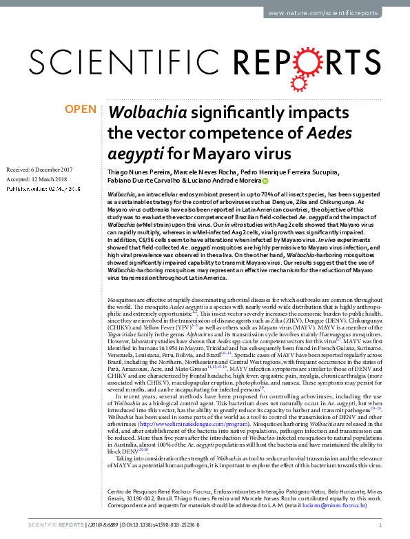 (PDF) Wolbachia significantly impacts the vector competence of Aedes ...