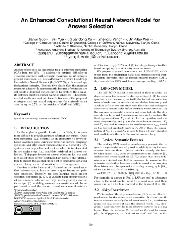 (PDF) An Enhanced Convolutional Neural Network Model for Answer Selection