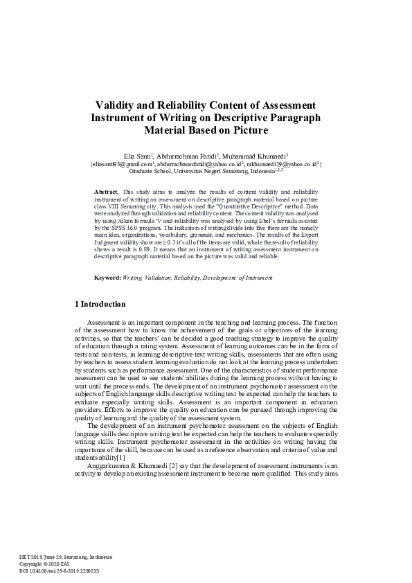 (PDF) Validity and Reliability Content of Assessment Instrument of ...