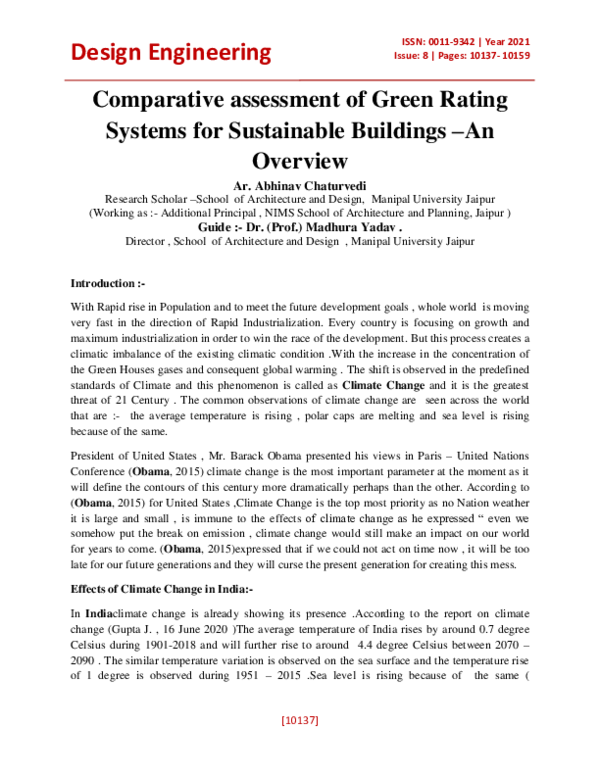 (PDF) Comparative assessment of Green Rating Systems for Sustainable ...