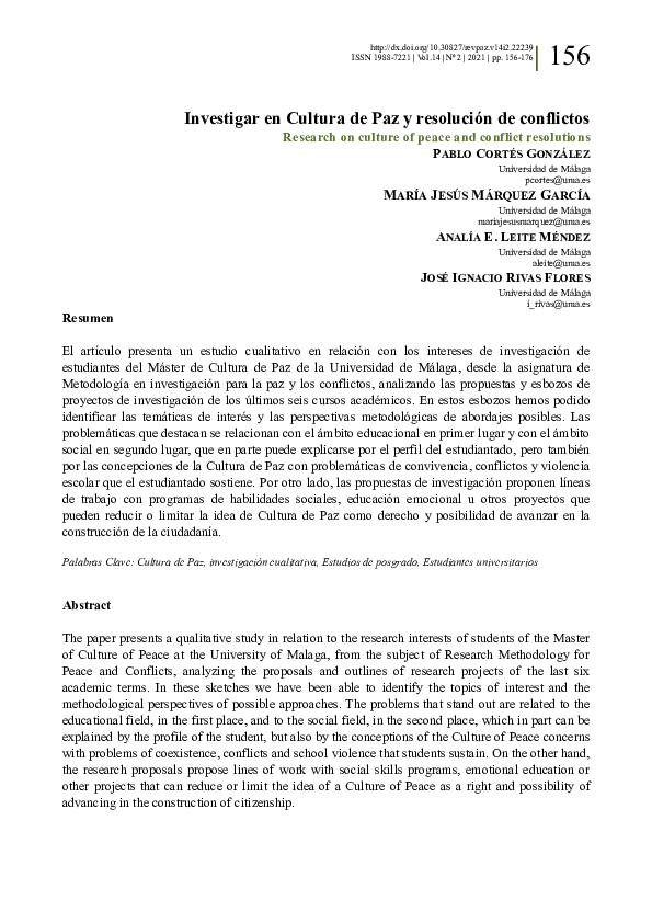 (PDF) Investigar en Cultura de Paz y resolución de conflictos Research ...