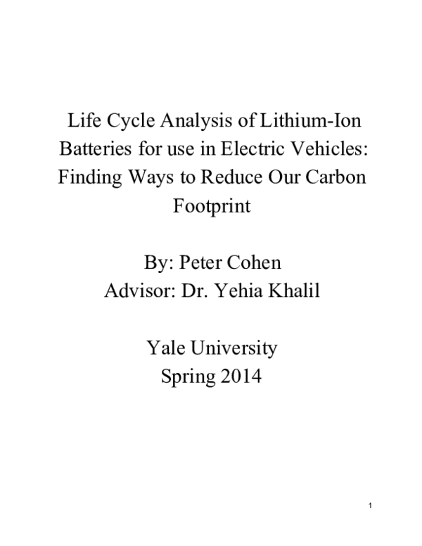 (PDF) Life Cycle Analysis of LithiumIon Batteries for use in Electric ...