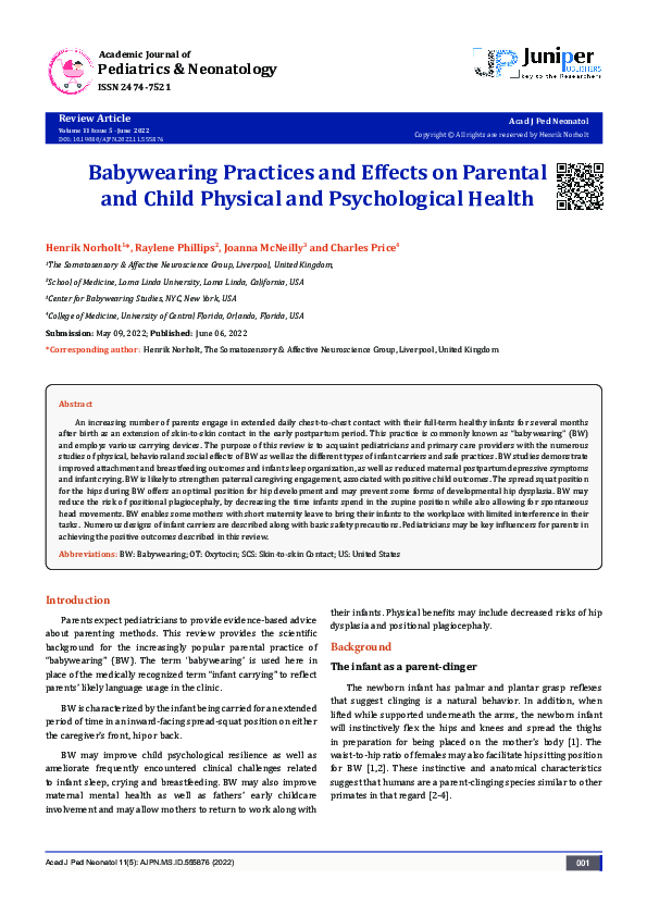 (PDF) Babywearing Practices and Effects on Parental and Child Physical