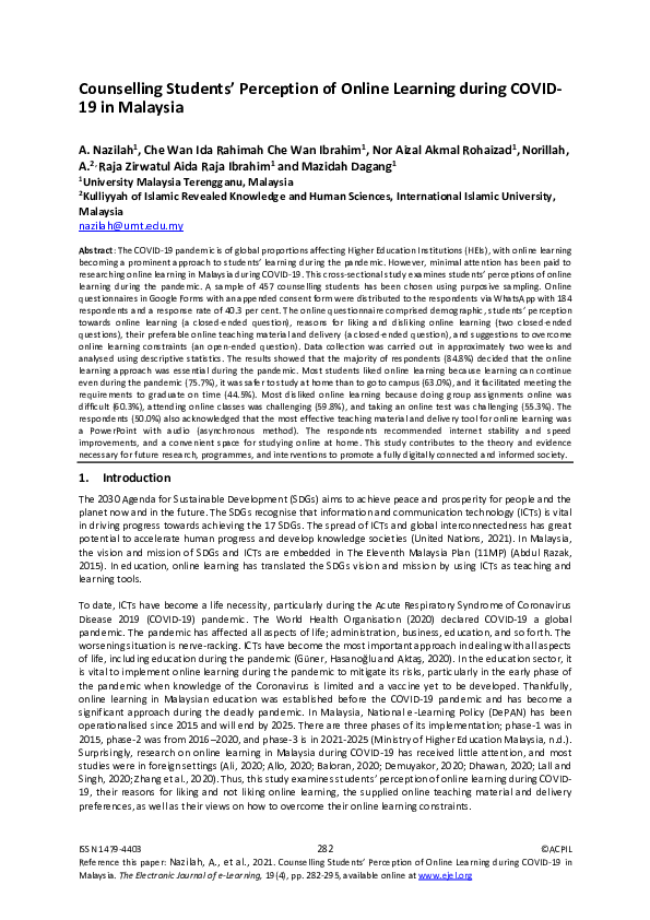 (PDF) Counselling Students’ Perception of Online Learning during COVID ...