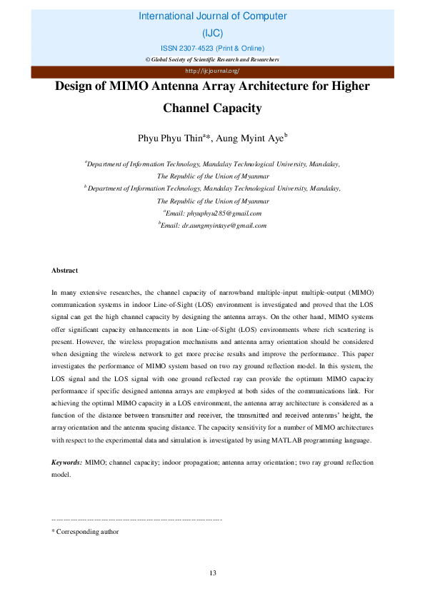 (PDF) Design of MIMO Antenna Array Architecture for Higher Channel Capacity