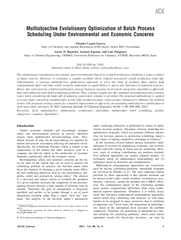 (PDF) Multiobjective evolutionary optimization of batch process ...