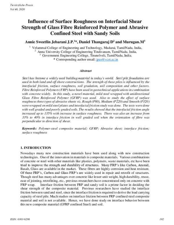 (PDF) Influence of Surface Roughness on Interfacial Shear Strength of ...