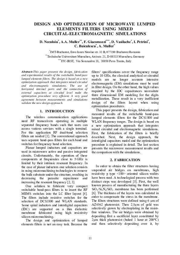 (PDF) Design and optimization of microwave lumped elements filters ...