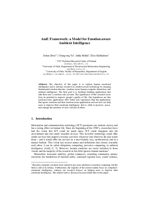 (PDF) AmE framework: a model for emotionaware ambient intelligence