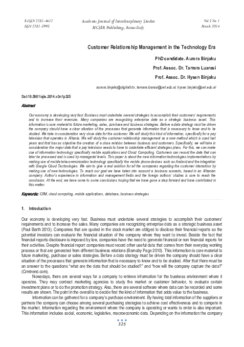 (PDF) Customer Relationship Management in the Technology Era