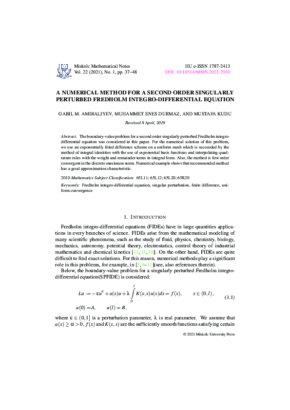 (PDF) A numerical method for a second order singularly perturbed ...