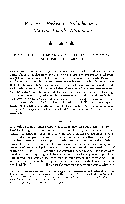 (PDF) Rice as a prehistoric valuable in the Mariana Islands, Micronesia