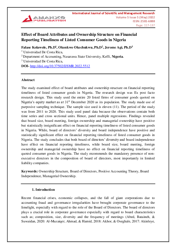 (PDF) Effect of Board Attributes and Ownership Structure on Financial ...