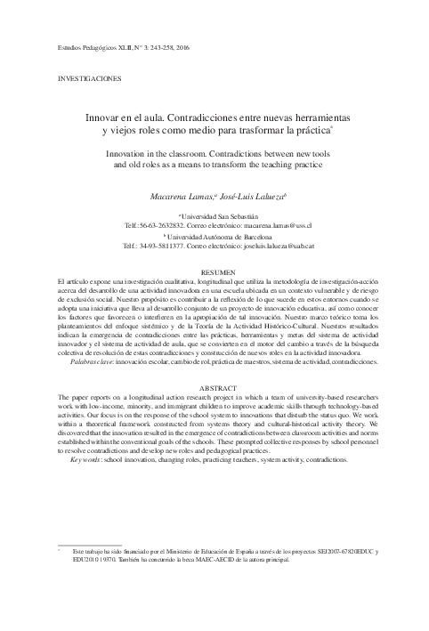  PDF Innovar En El Aula Contradicciones Entre Nuevas Herramientas Y 