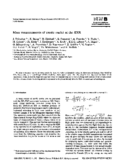 (PDF) Mass measurements of exotic nuclei at the ESR