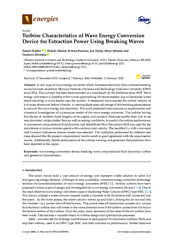(PDF) Turbine Characteristics of Wave Energy Conversion Device for ...