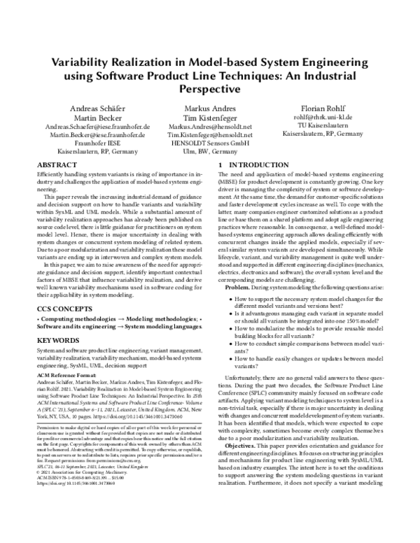 (PDF) Variability realization in model-based system engineering using ...