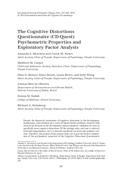 (PDF) The Cognitive Distortions Questionnaire (CD-Quest): Psychometric ...