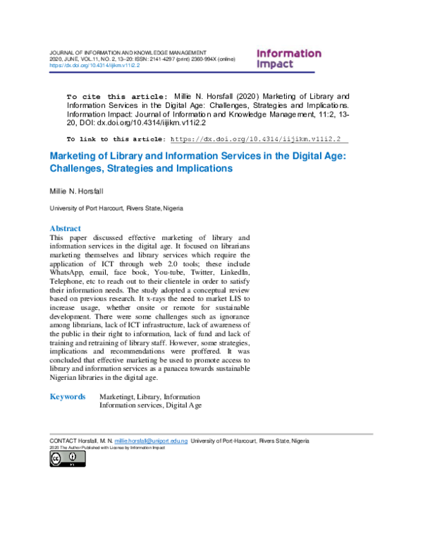 (PDF) Marketing of Library and Information Services in the Digital Age ...