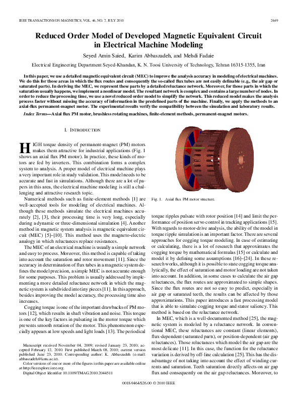 (PDF) Reduced Order Model of Developed Magnetic Equivalent Circuit in ...