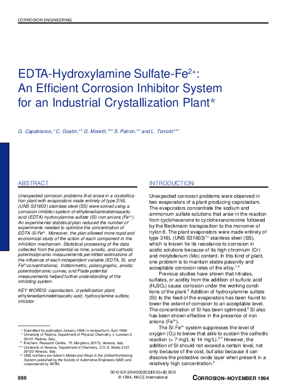 (PDF) EDTA-Hydroxylamine Sulfate-Fe 2+ : An Efficient Corrosion ...