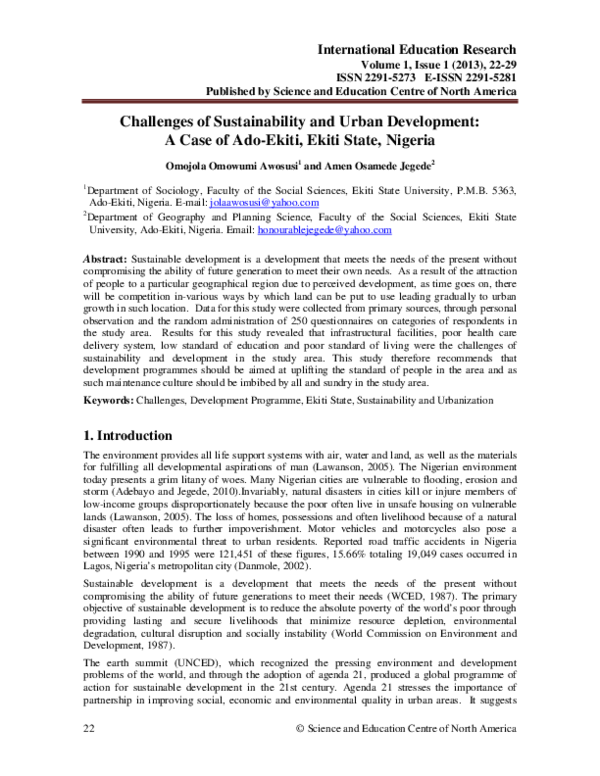 (PDF) Challenges of Sustainability and Urban Development: A Case of Ado ...