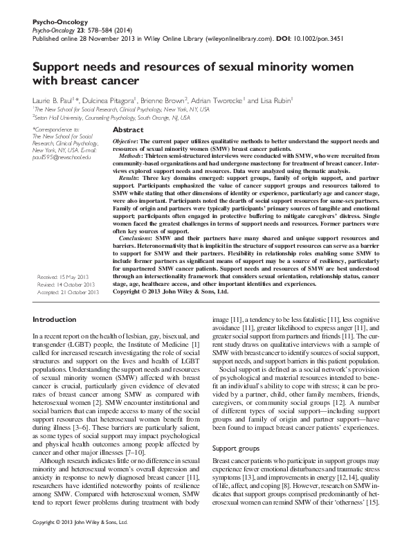 (PDF) Support needs and resources of sexual minority women with breast ...