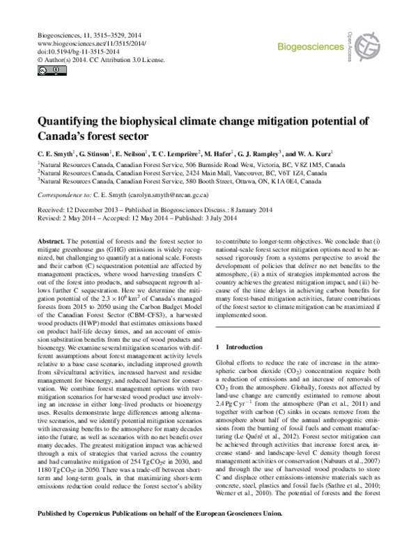 (PDF) Quantifying the biophysical climate change mitigation potential ...