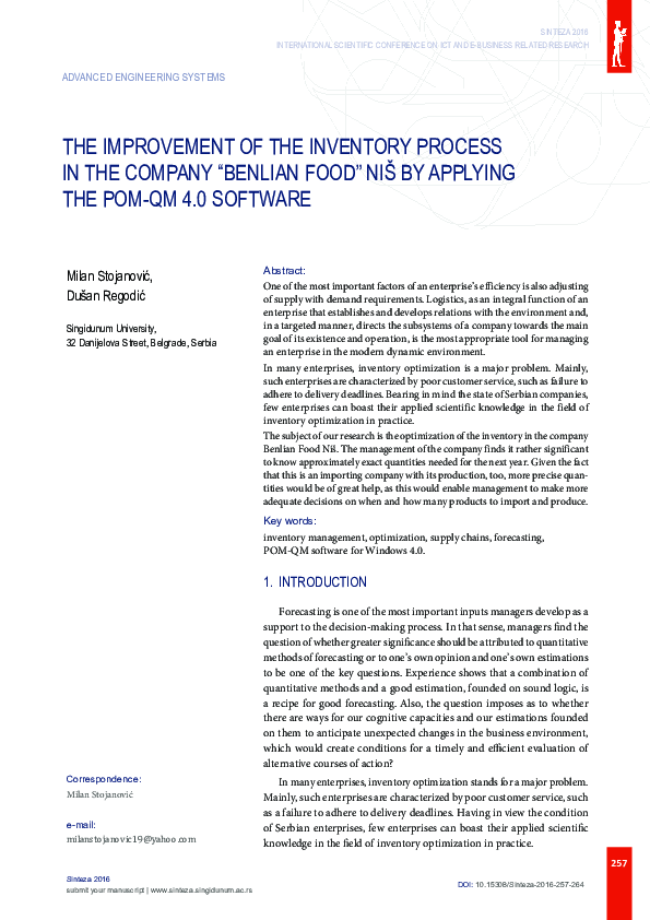 (PDF) The Improvement of the Inventory Process in the Company “Benlian ...