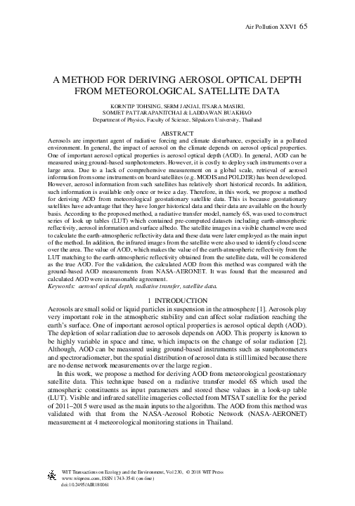 (PDF) A Method for Deriving Aerosol Optical Depth from Meteorological ...