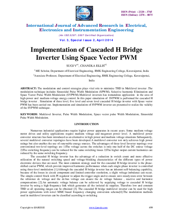 (PDF) Implementation of Cascaded H Bridge Inverter Using Space Vector PWM