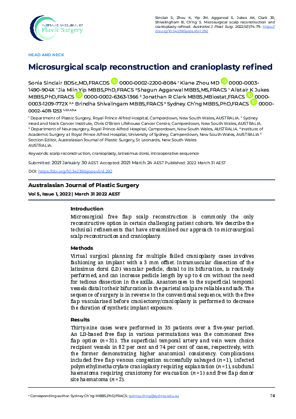 (PDF) Microsurgical scalp reconstruction and cranioplasty refined