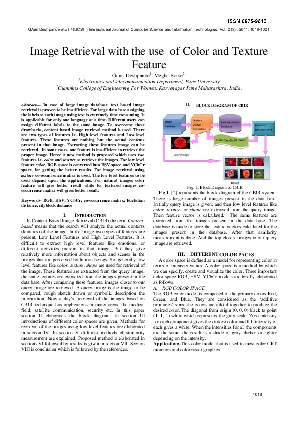 (PDF) Image Retrieval with the use of Color and Texture Feature