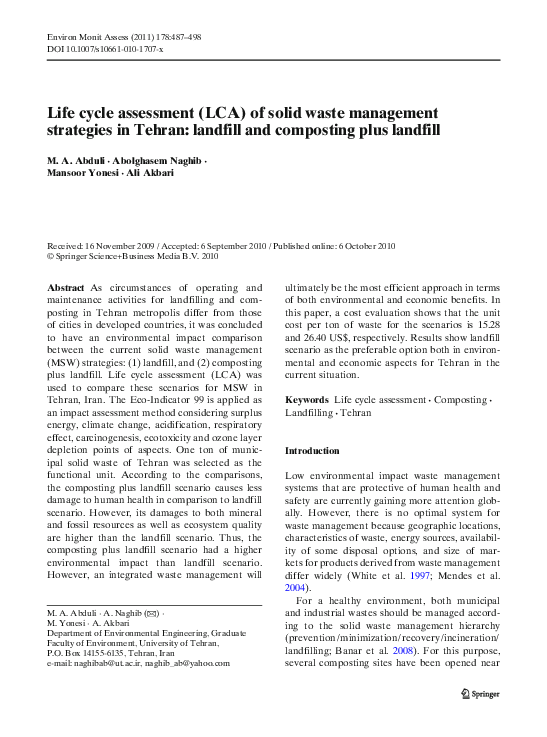 (PDF) Life cycle assessment (LCA) of solid waste management strategies ...