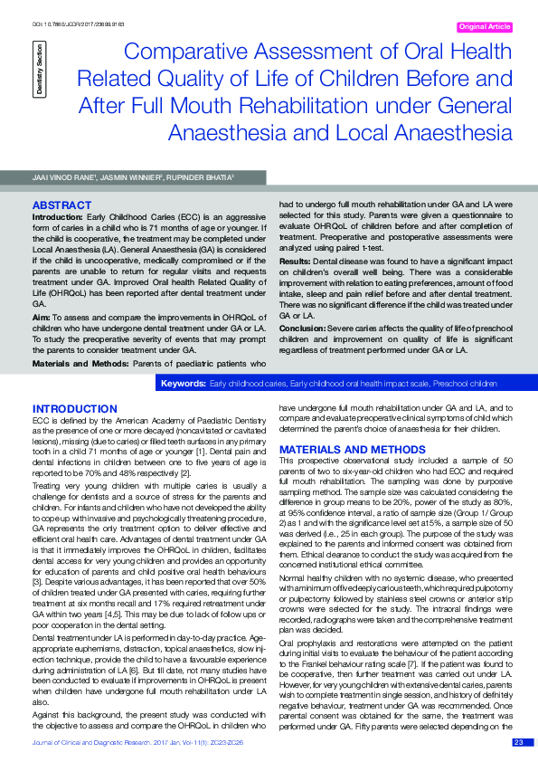 (PDF) Comparative Assessment of Oral Health Related Quality of Life of ...