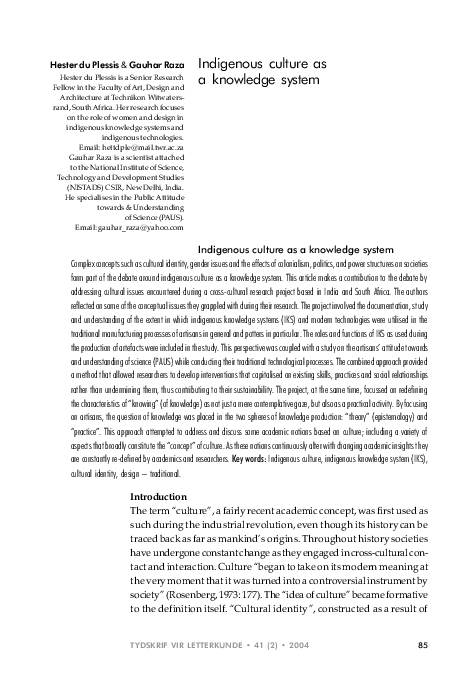 (PDF) Indigenous culture as a knowledge system