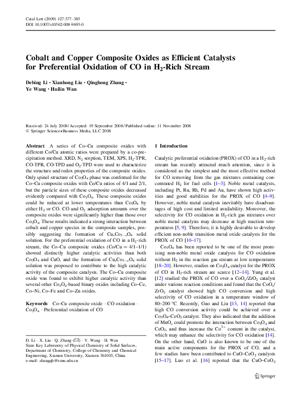 (PDF) Cobalt and Copper Composite Oxides as Efficient Catalysts for ...
